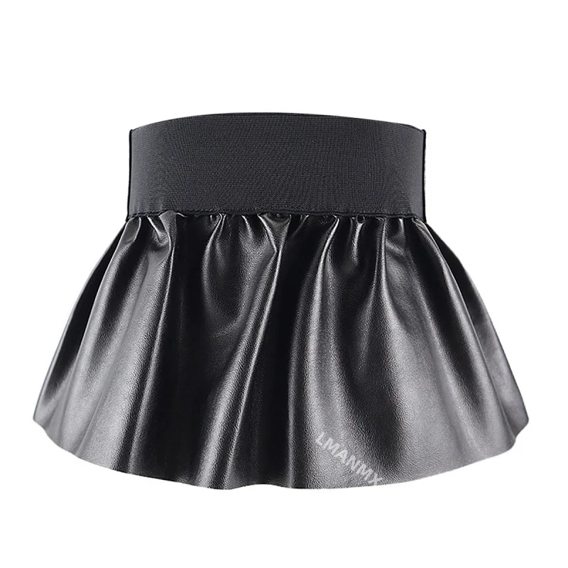 Women PU Leather Belt Skirt Pleated Skirts Wide Belts Elastic Wide Waistband Classic Stretch Pleated Skirt Garters