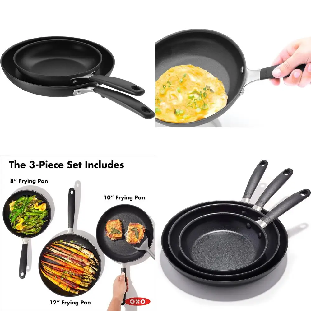 

Набор сковородок с антипригарным покрытием, не содержащей PFOA, 8 и 10-дюймовый, черный, идеально подходит для приготовления пищи
