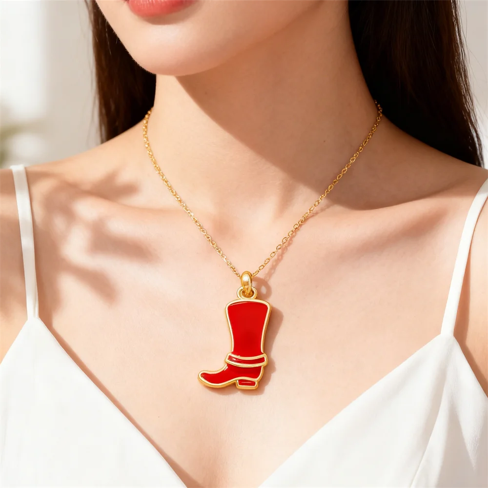 4Pcs Pendants Brass Enamel Cowboy Boot Charms Stylish Western Style for DIY Jewelry Making Necklace Bracelet Daily Accessories