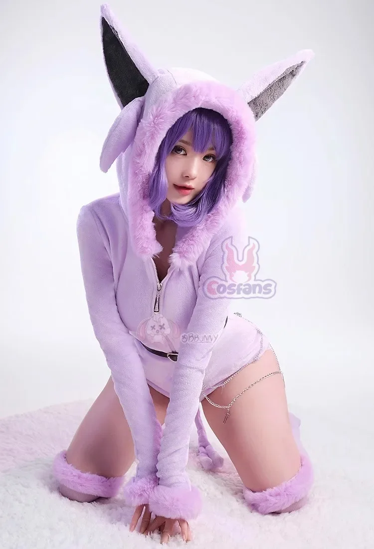 Derivative Fluffy Bodycon Romper Pajama Women Sexy Flannel Hooded Bodysuit Tail Suit Bunny Girl Vaporeon Cosplay Plush Pajamas