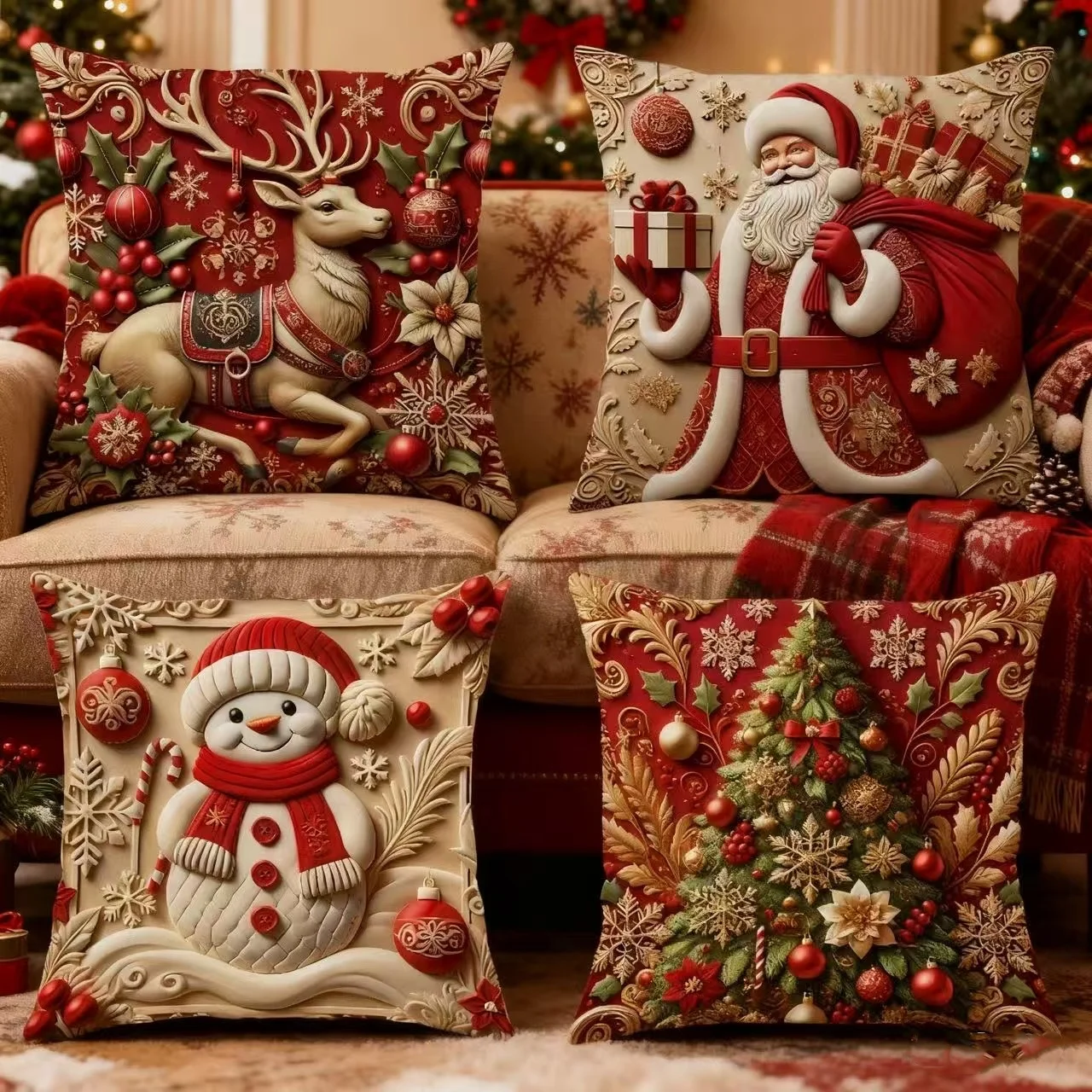 1pcs 2D Christmas Pillow Cover Xmas Party Decoration 2025 Xmas Holiday Santa Claus Pillow Cover Navidad Natal New Year Gift 2026
