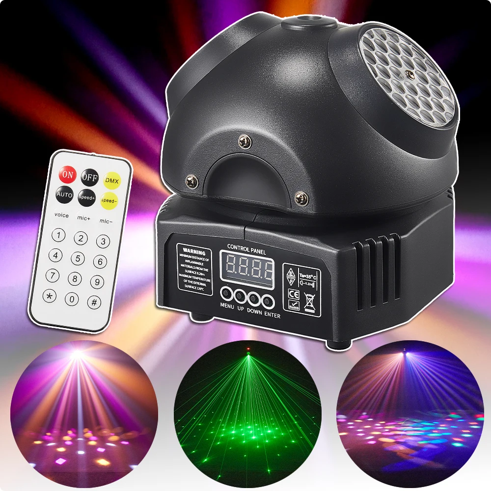 yuer mini beetle disco luzes bola colorido led beam laser verde movendo luzes cabeca dmx512 strobe nightclub party show 01