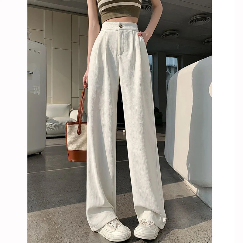 Pantaloni quotidiani comodi per il tempo libero femminile Vendita calda Pantaloni solidi a vita alta da donna Pantaloni a gamba dritta alla moda coreana