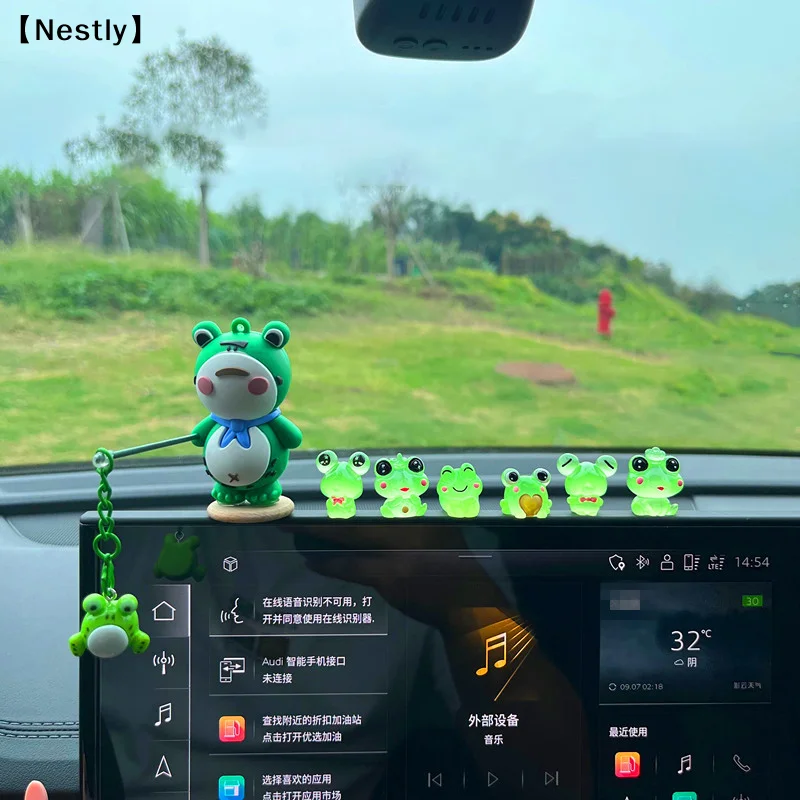 6/7Pcs Lonely Frog Cartoon Auto Center Console Decoration Office Desk Computer Screen Accessories Doll Gift〔Nest〕
