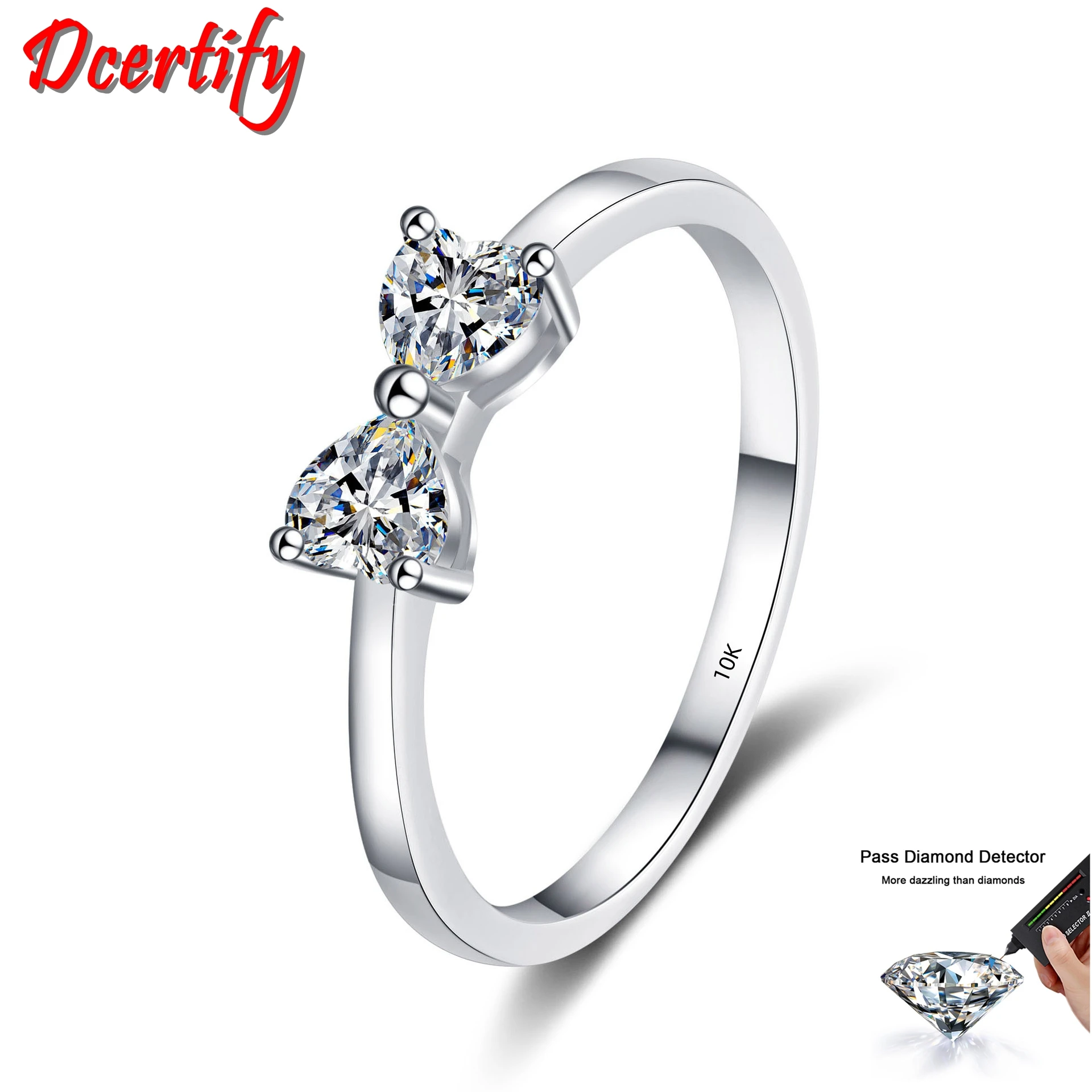 Test Natural Lovely Double Heart 0.6CT Moissanite Engagement Rings Women 10K White Gold Beautiful Anniversary Proposal Ring