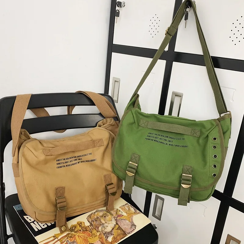 Letter canvas single-shoulder bag, large-capacity workwear, couple crossbody bag, outdoor travel bag