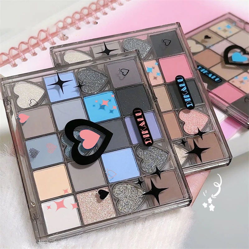DIKALU Sweetheart Lidschatten-Palette Cool Toned Matte Light Pearl Shiny Black Pink Smokey Blue Punk Metallic Eye Shadows Makeup