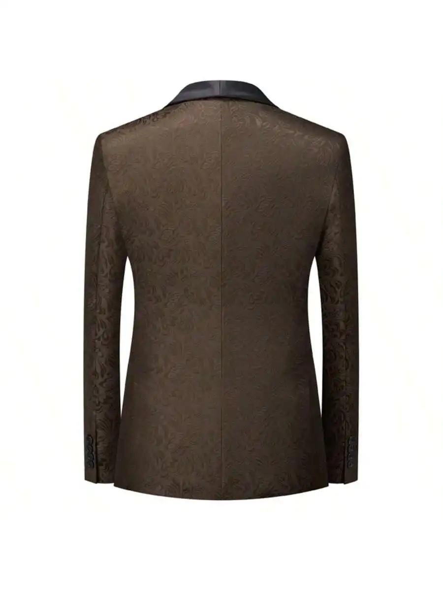 بدلة سهرة للرجال مكونة من 3 قطع مزهرة، طقم بدلة جاكار رفيعة، سترة بيزلي وسراويل لحفلات الزفاف #4