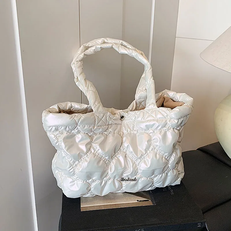 

Autumn Women's Handbag Heart Cotton Fabric Large Capacity Commute Tote Bag Temperament Elegant Single Shoulder Underarm Bags