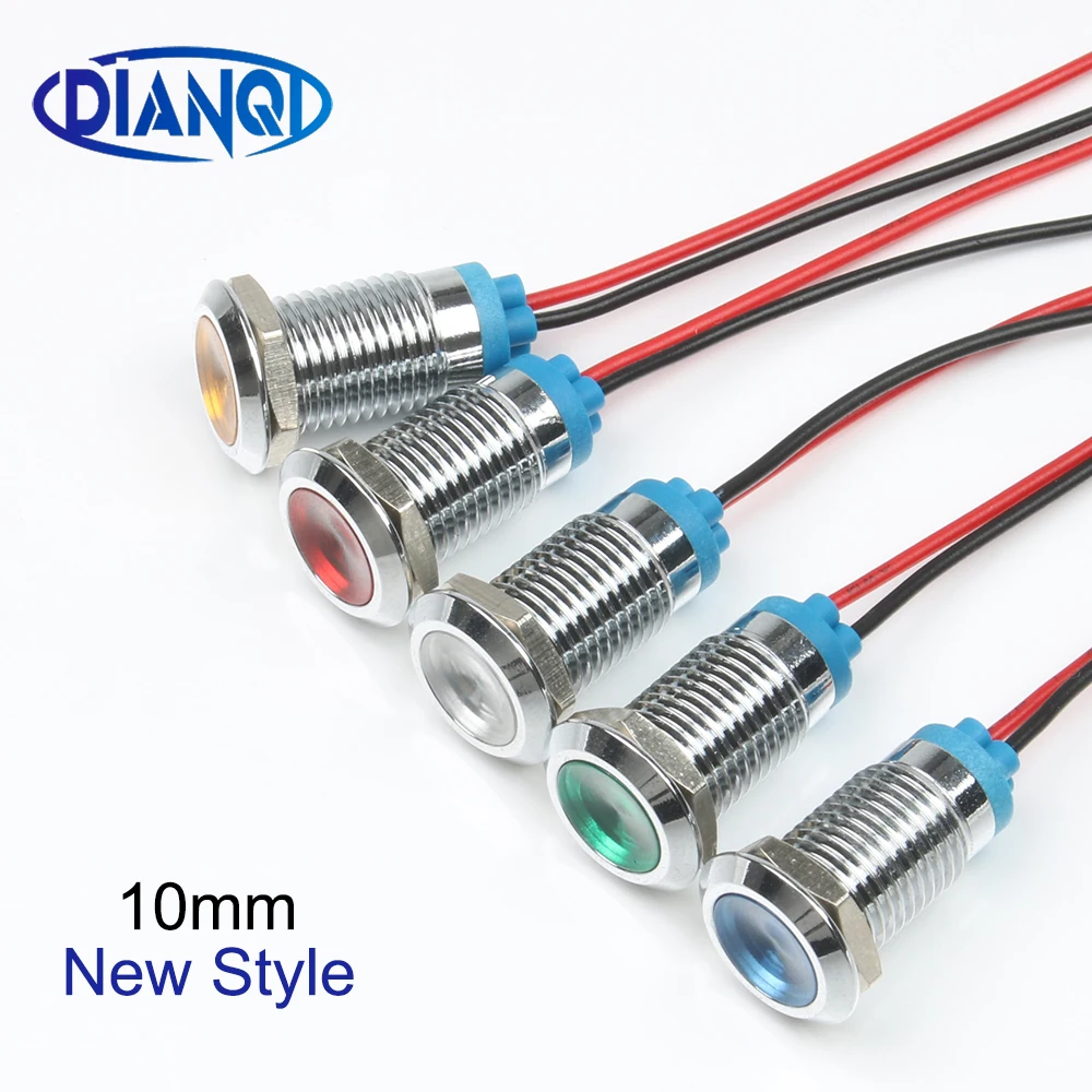

LED Metal Indicator light 10mm waterproof Signal lamp dot with wire red yellow blue green white Single/two color Customized
