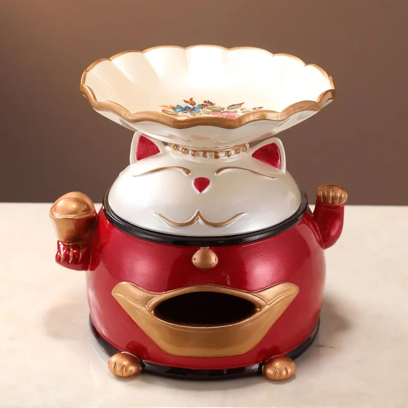 Multifunctional Resin Storage Tissue Box Living Room Coffee Table High-Value Lucky Cat Fruit Plate Tissue Holder Ornament