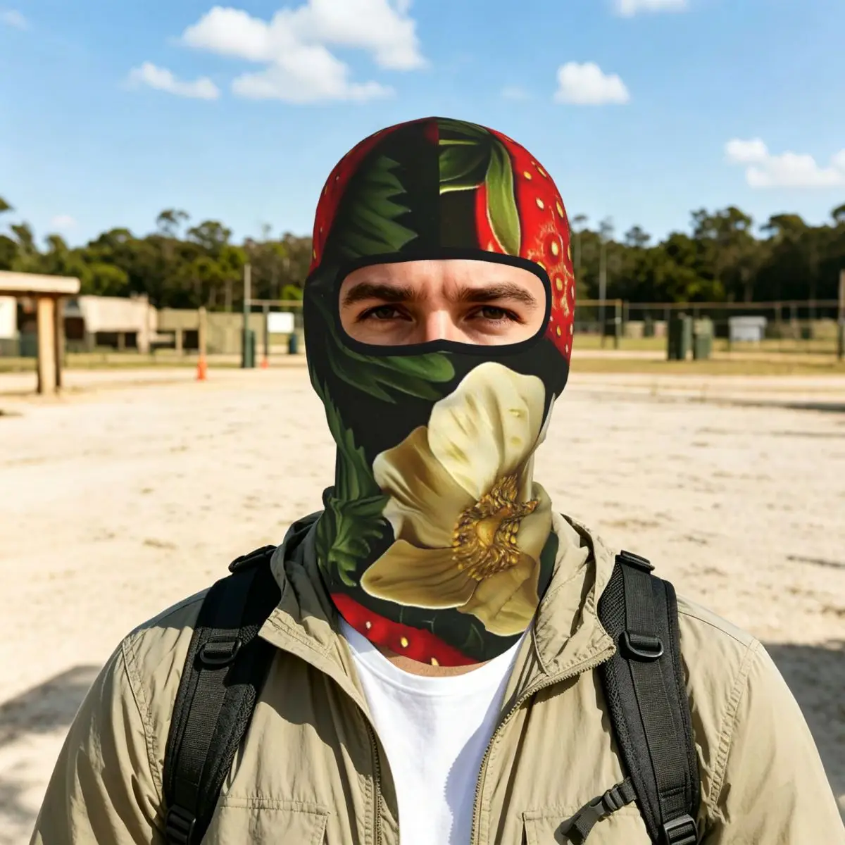 Fresh Strawberry Floral Breathable Balaclava Full Face Mask Sun Protection Neck Gaiter For Motorcycle Cycling Fishing Outdoor