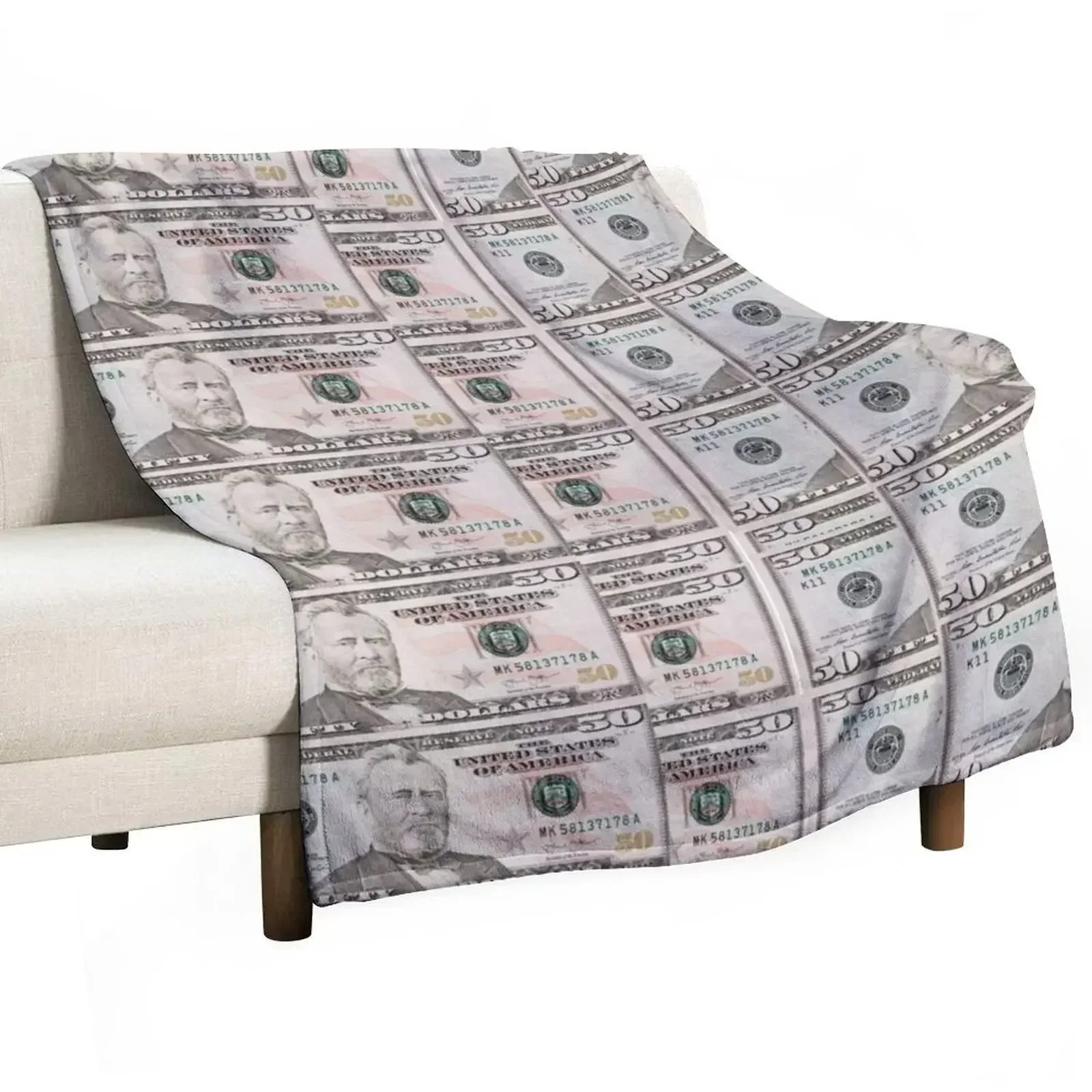 Money Pattern $50 Dollars USD Throw Blanket Warm Comforter Cute Soft Plush Plaid Loose decorative Blankets