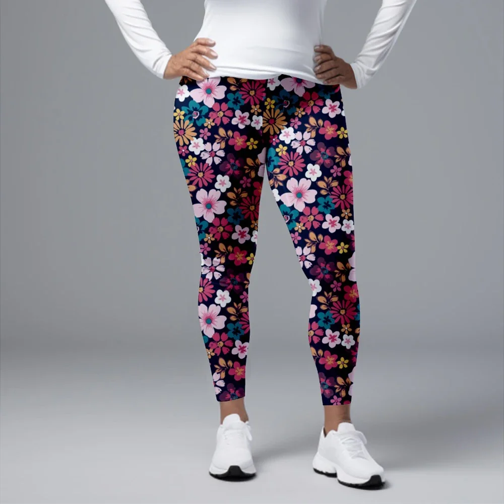 LETSFIND-Leggings de Cintura Alta Feminina, Padrão de Flores 3D, Impressão Digital, Calças Casual Sexy, Moda Fitness, Alta Qualidade