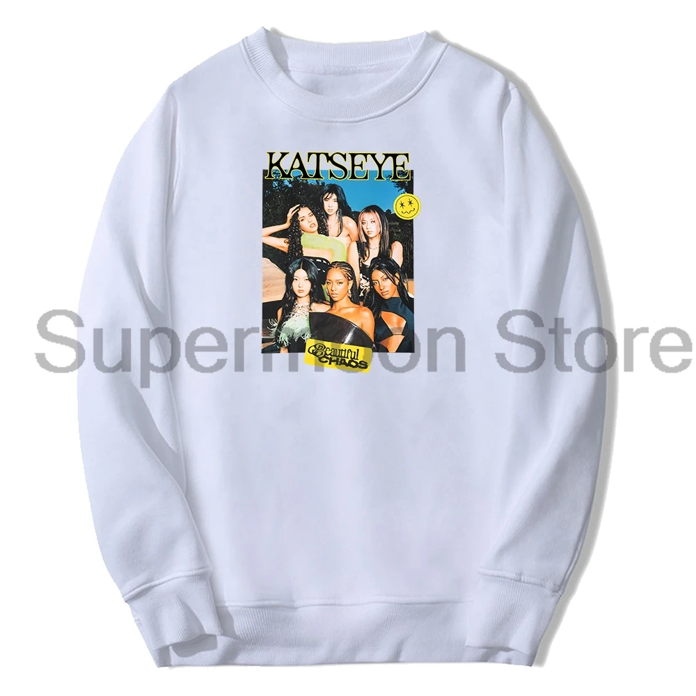 Kpop Katseye Beautiful Chaos Photo Merch Crewneck كم طويل ملابس الشارع الشهير الرجال النساء البلوز البلوز