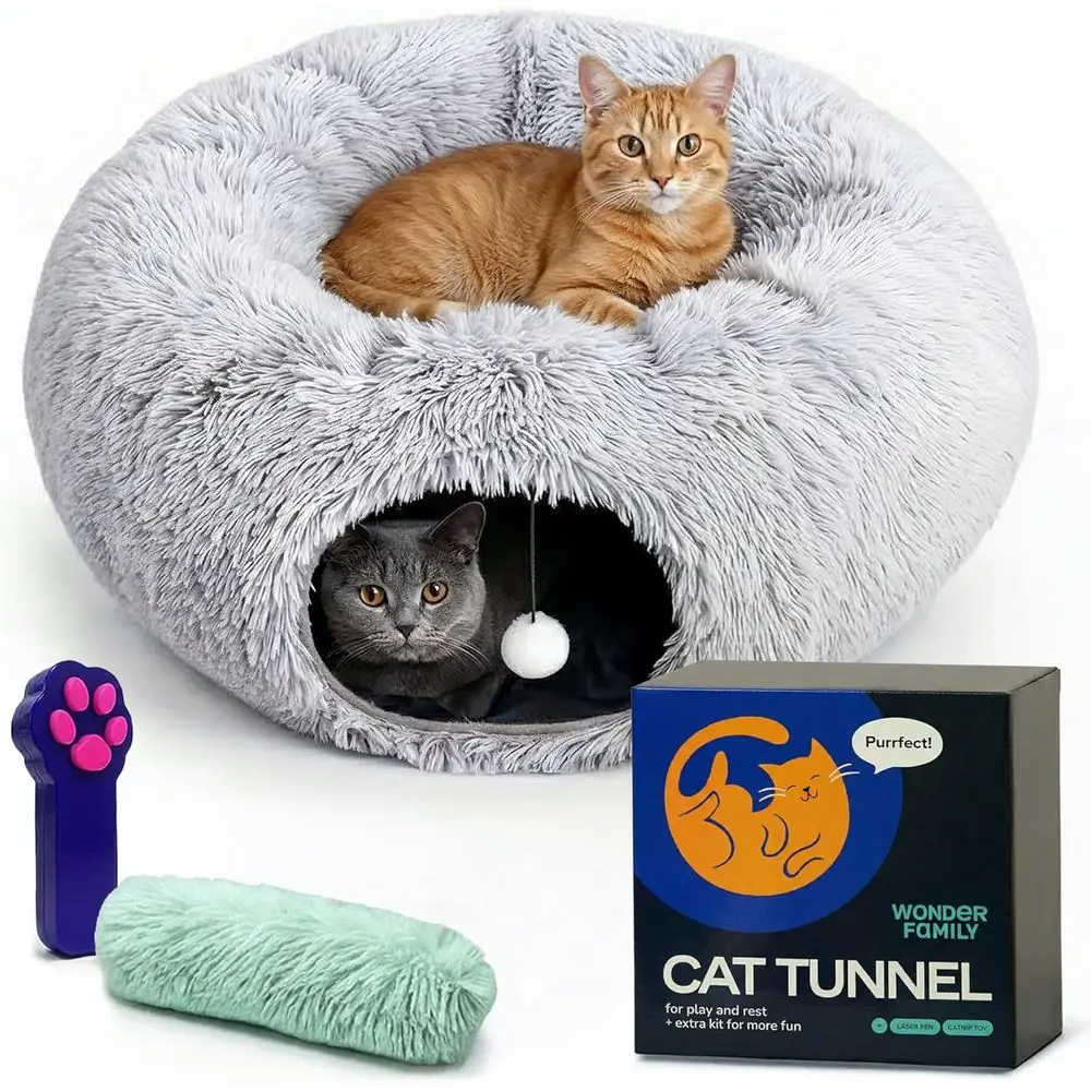 

Cat Tunnels for Indoor Cats - 3-in-1 Play Center & Cozy Cave Bed, House Under Christmas Tree, Suitable for Rabbits and Kitty