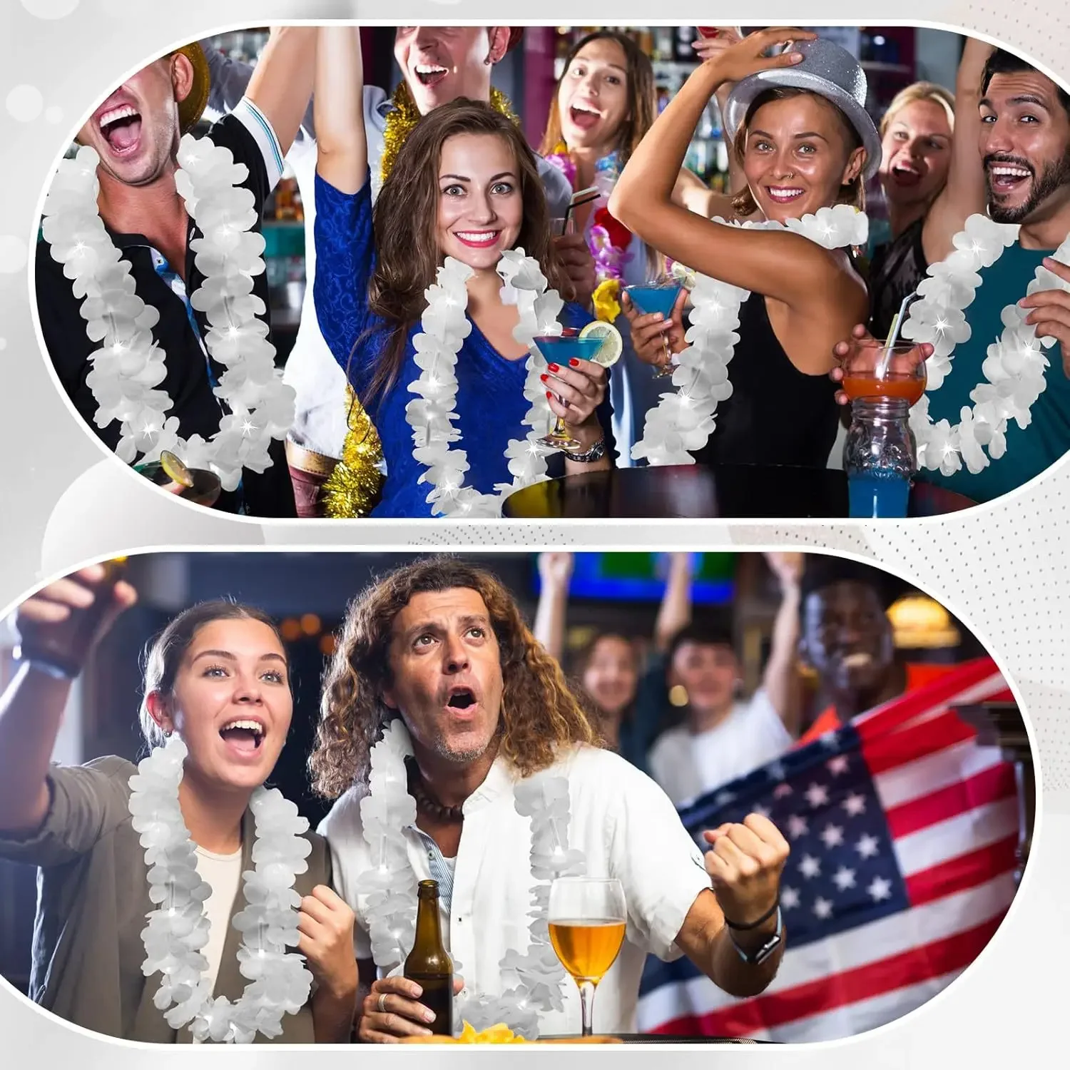 24 قطعة LED الأبيض هاواي لي الأزهار قلادة توهج تضيء زهرة ليو قلادة حولا جارلاند إكليل النساء فتاة Luau حفل زفاف