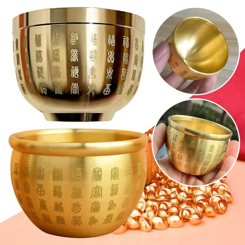 Brass Hundred Blessings Bowl Feng Shui Mini Tabletop Decoration for Home Office Exquisite Wealth & Good Luck Gift