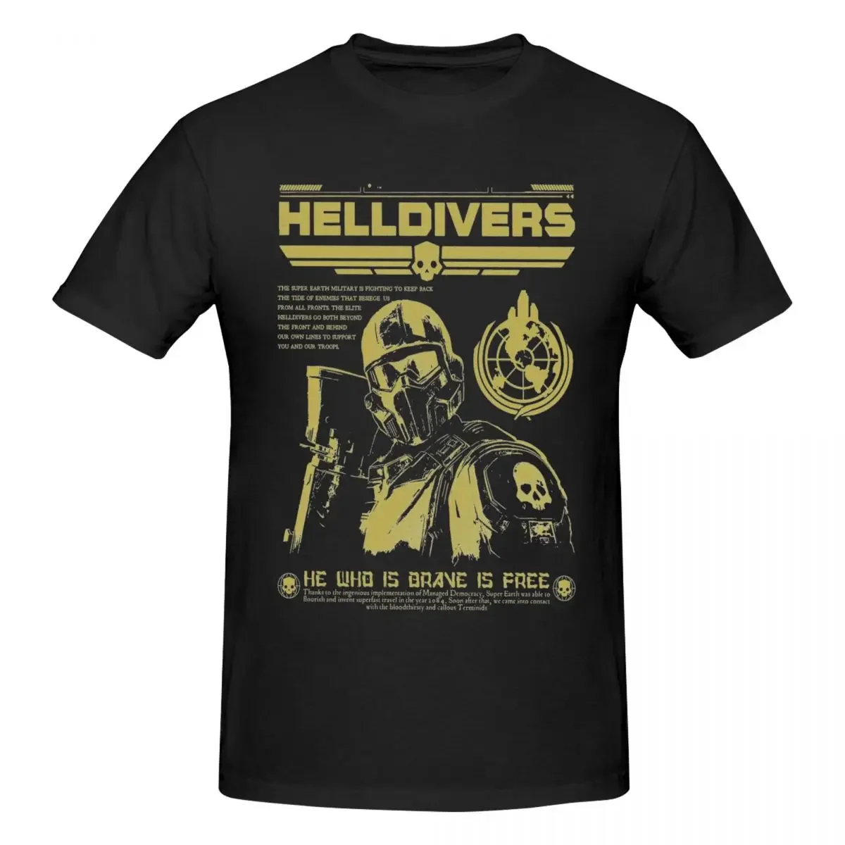 Short Sleeve T Shirts Round Collar Clothing Summer men clothing Men T-Shirts Helldivers 2 Grunge Poster Humor 100% Cotton Tees