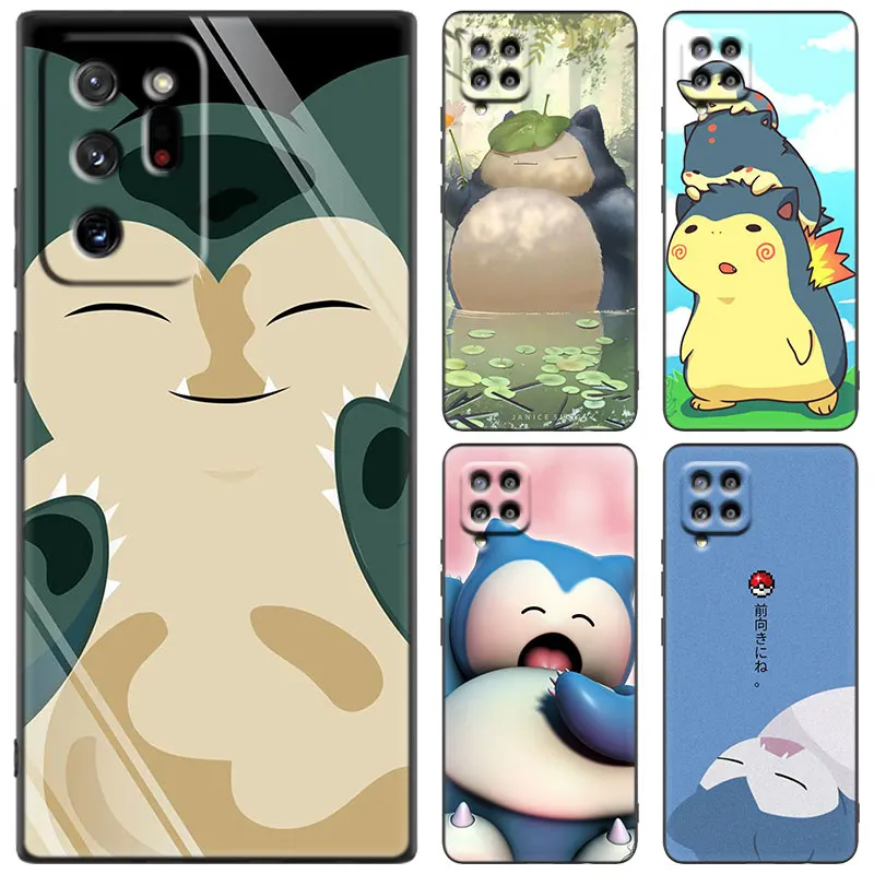 Cute Snorlax Black Case For Samsung Galaxy M14 M13 M12 M54 M53 M52 M33 M04 M23 Note 10 Plus 20 Ultra A6 A7 2018 A5 2017 Cover