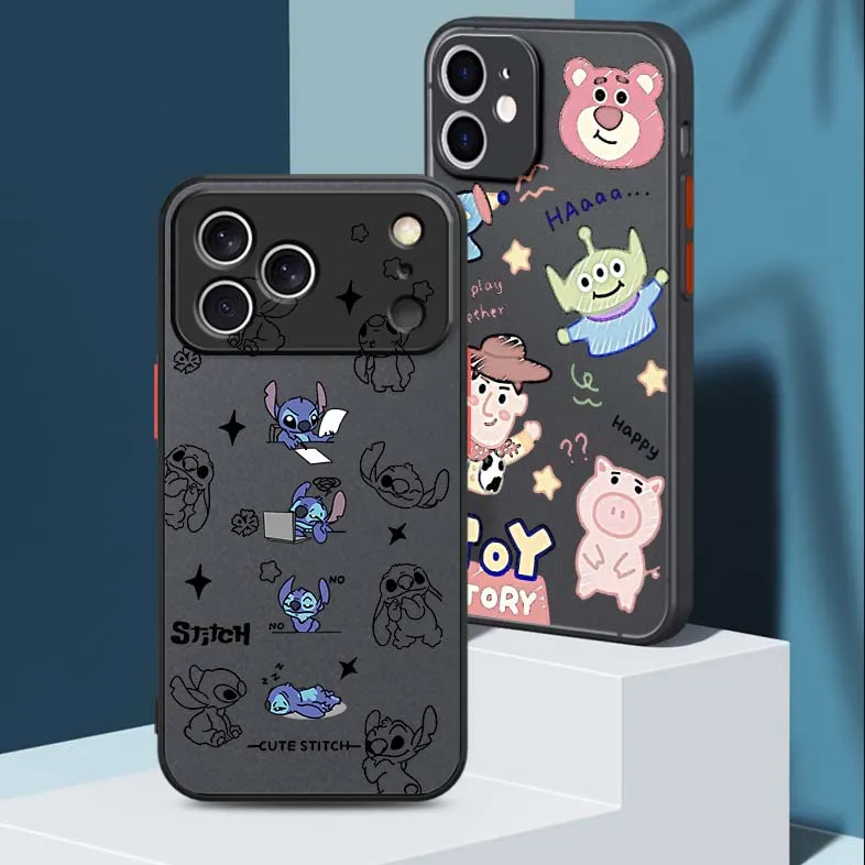

Disney Toy Story Stitch Art Phone Case For Apple iPhone 17 Air 16 15 14 13 12 11 XS X Pro Max Plus Frosted Translucent