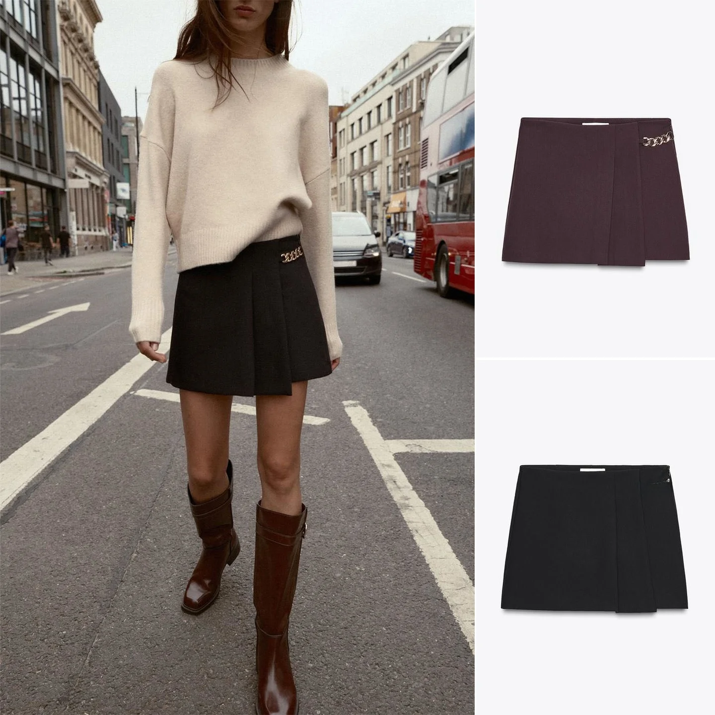 ارتفاع الخصر سلسلة معدنية فضفاضة الزخرفية واسعة الطيات عارضة orts للنساء الخريف موسم ألياف البوليستر السيدات السراويل