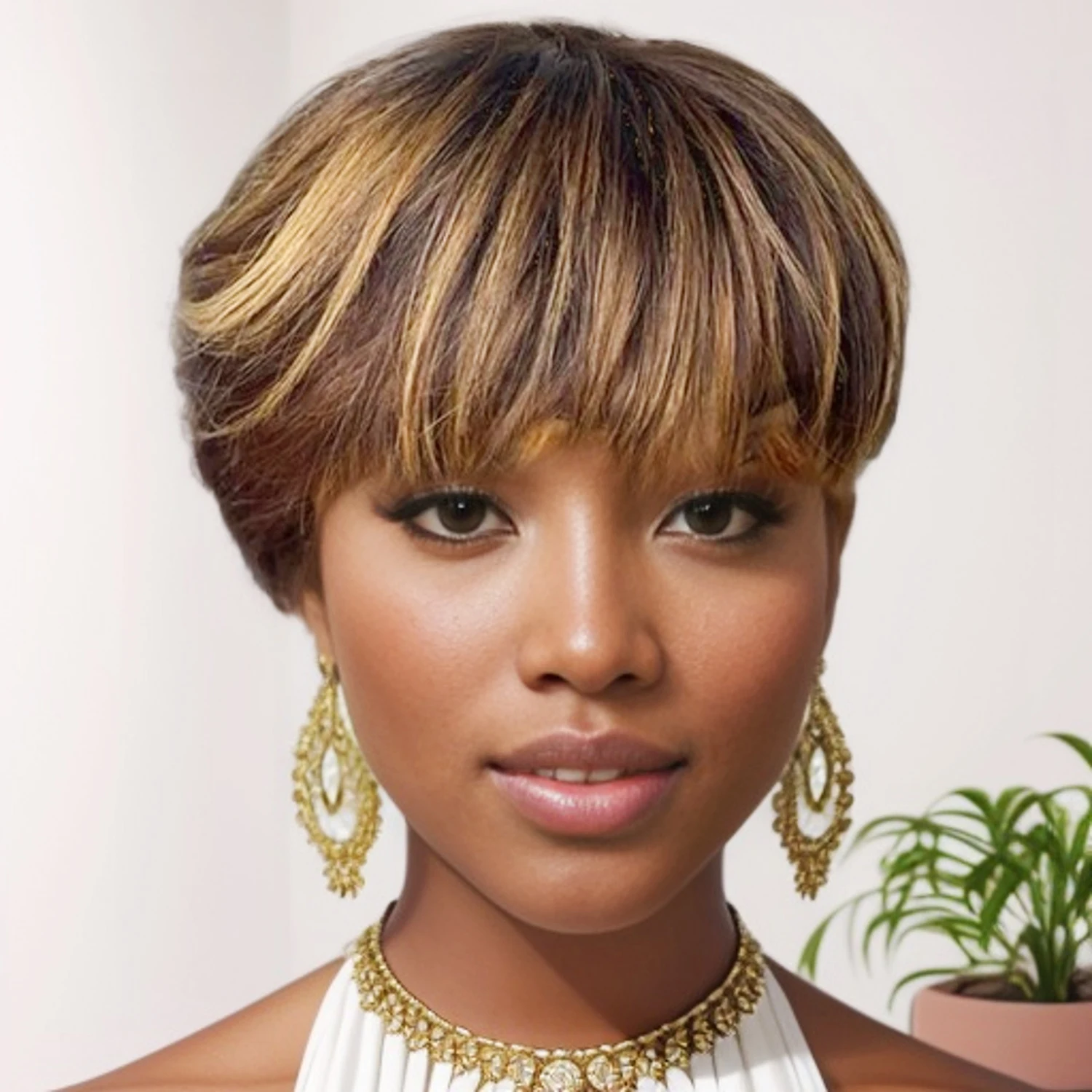 P427 Highlight Pixie Cut Wig Human Hair Short Full Machine Made Natural Looking For Women