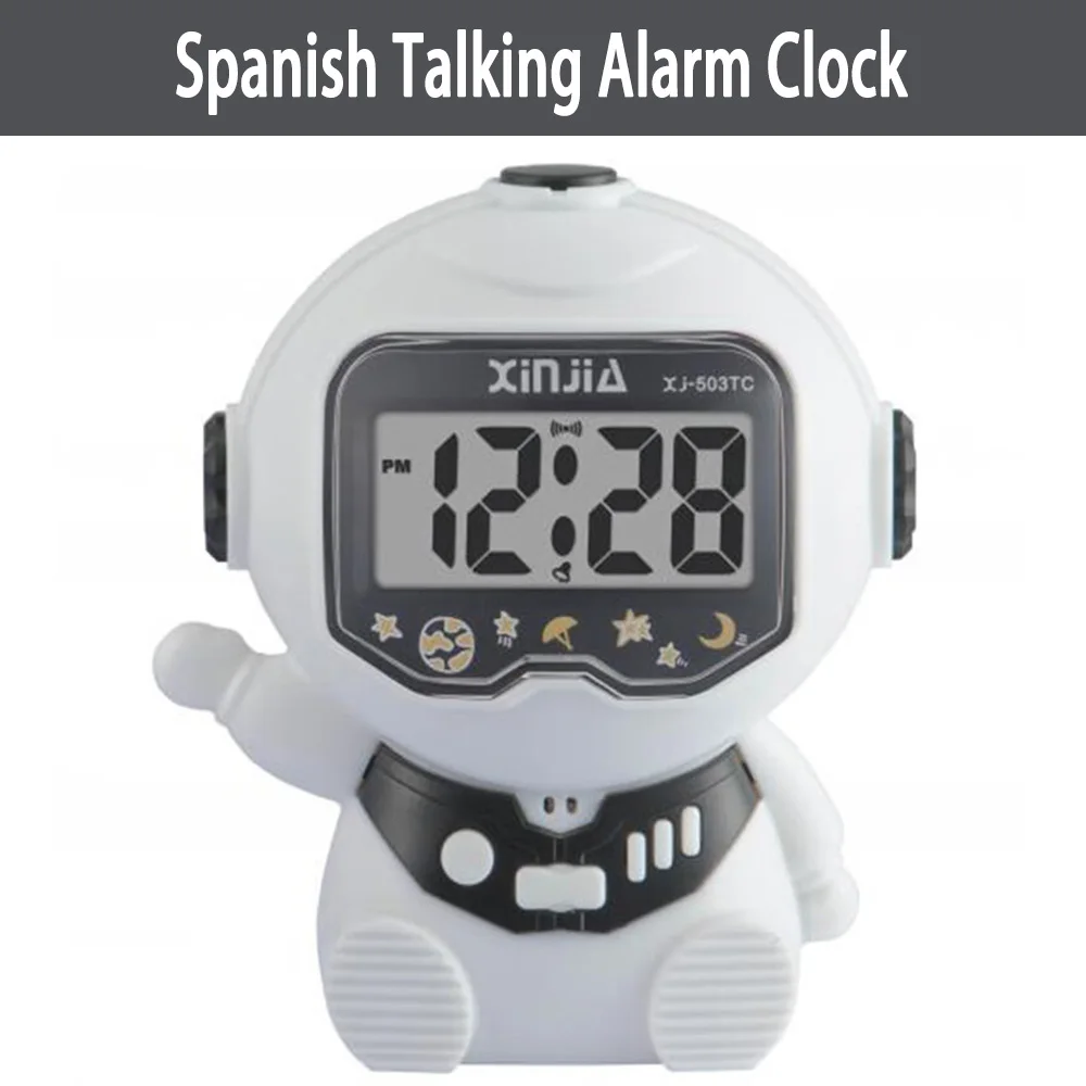 Spanish Talking Spaceman Model Alarm Clock for the Blind Elderly Visually Impaired Clock Ornament