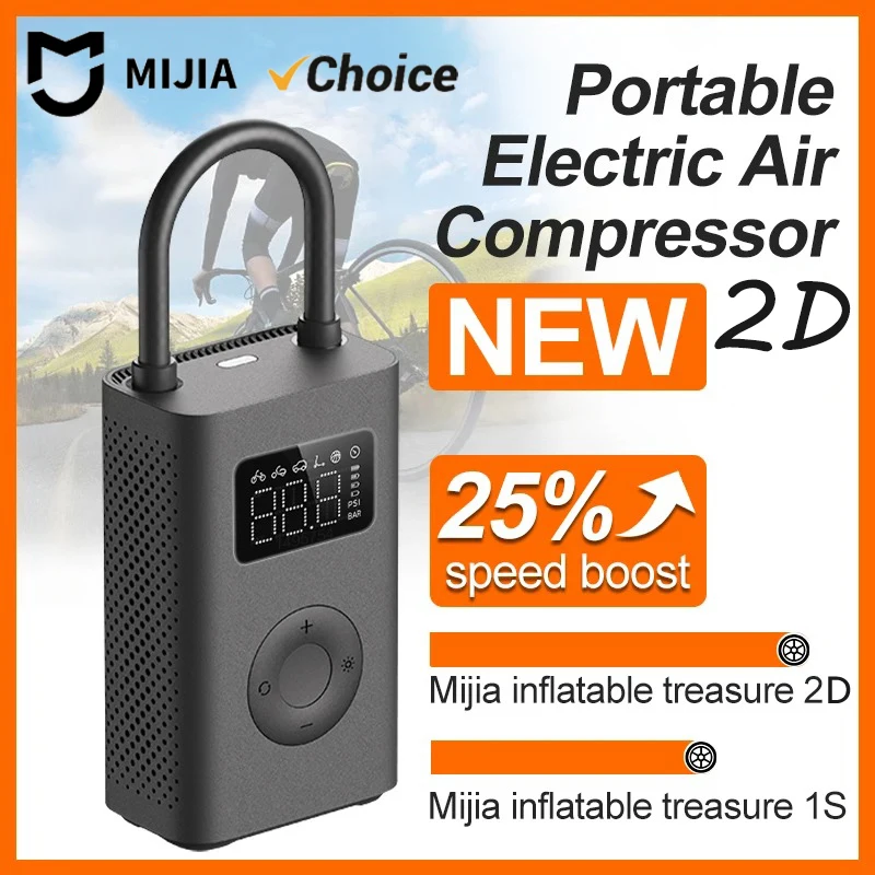 Original MIJIA Air Pump 2D 25%Speed Boost Mini Portable Electric Air Compressor Treasure 150PSI Type-C LED Multitool Inflator