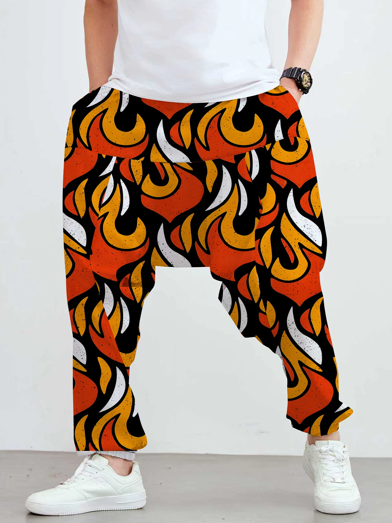 

Men's ankle-length pants, 3D graffiti pattern print, with drawstrings and pockets, fashionable casual pants