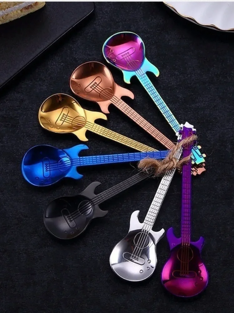 Cuchara de guitarra para postre, café, helado, miel, taza de acero inoxidable 304, agitación, barra de música, Mini cucharas, accesorios de cocina, vajilla