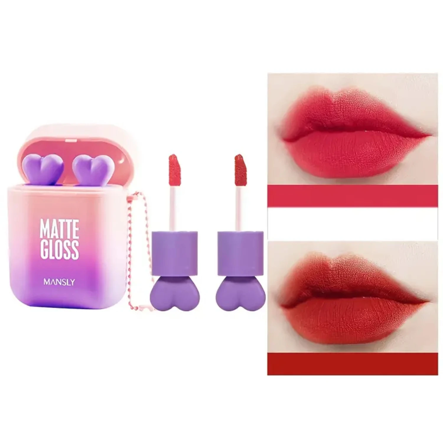 

Velvety 2 Pcs Matte Lipstick Makeup Set for Girls, Long Lasting Waterproof Lip Stain and Moisturizing Earphone Dual-color Lip Gl