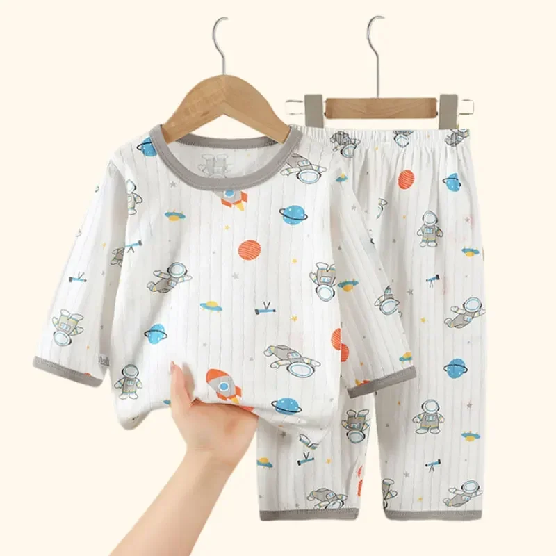 Baumwolle Kinder Kleidung Drei Quart Hülse Hause Nachtwäsche kinder Kleidung Junge Mädchen Herbst Winter Tops Hosen Anzüge Kinder Sets