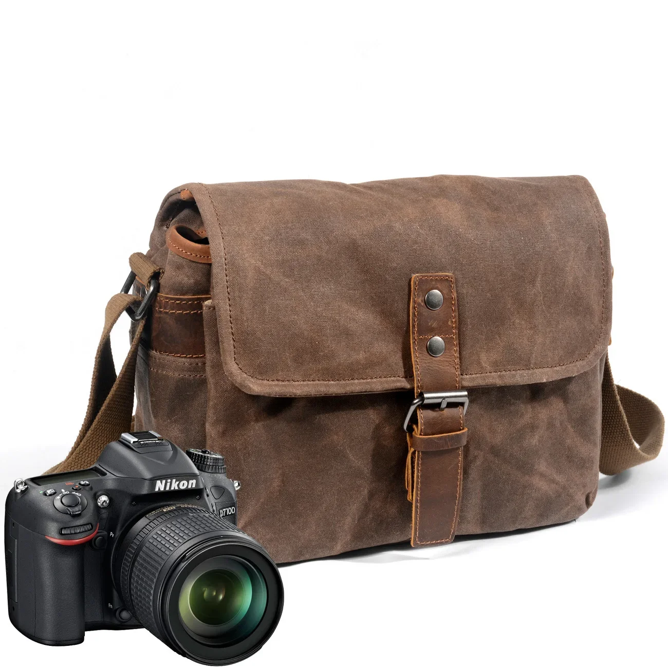 Vintage Waxed Canvas Camera Bag Outdoor Photography Bag Waterproof Oil Waxed Canvas Shoulder Bag for DSLR and Mirrorless Cameras