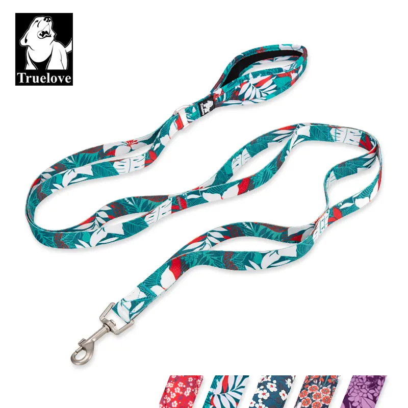 Truelove Nylon Dog Leash Belt Pattern Double Handle Padded For Running Print Training Leash Lead For Big Small Dog Heavy Duty