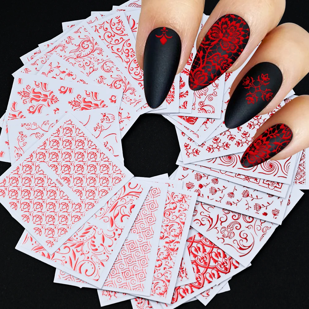 30 Pz Nero/Bianco Fiore Del Merletto Unghie artistiche Adesivi 5.2*6.2 cm Striscia/Linea/Floreale Autoadesiva Slider Matrimonio di Lusso Decalcomanie per Manicure