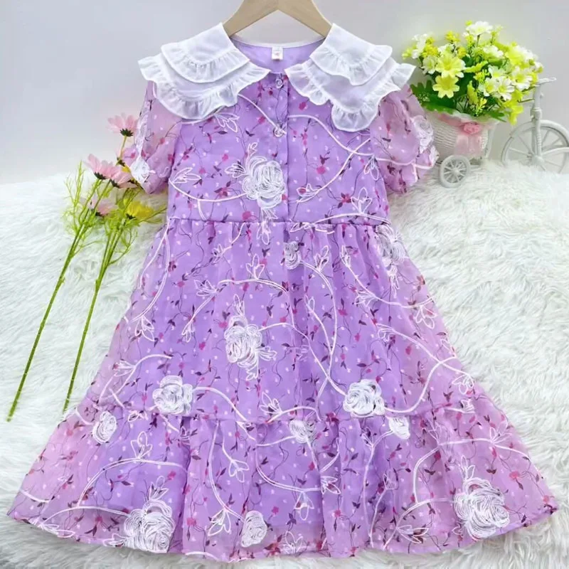 ชุดเดรสเวอร์ชั่นเกาหลีแขนสั้นชุดฤดูร้อน 2025 ชุดเจ้าหญิงสาวมีสไตล์และทันสมัยใหม่