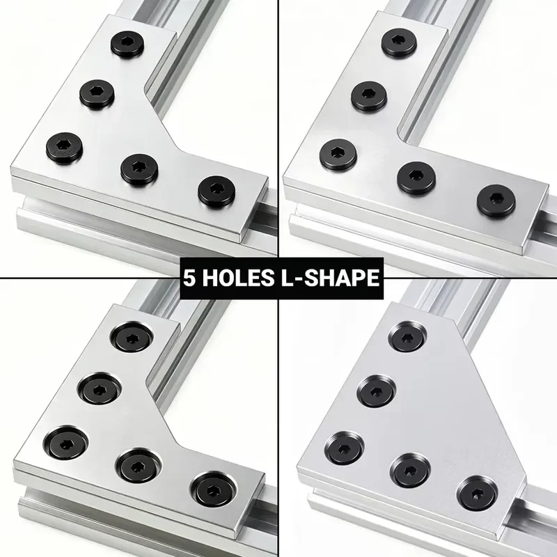4Pcs L Type 5 Holes 90 Degree Aluminum Joining Corner Connector Plate Angle Bracket Joint Strip for 2020 Series Aluminum