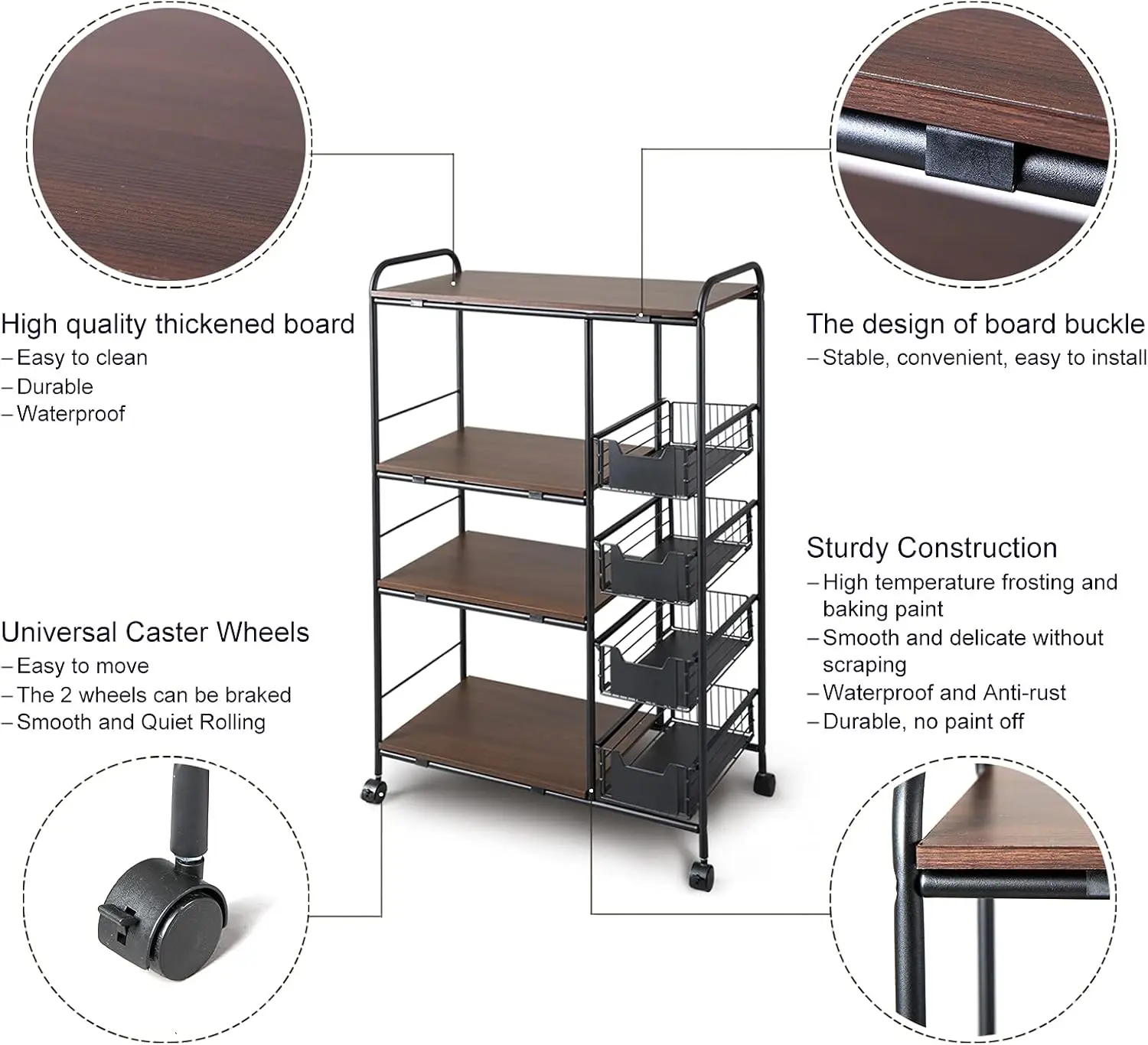 4-Tier Kitchen Standing Bakers Rack, Microwave Oven Stand Rack, Kitchen Cart with Storage Basket