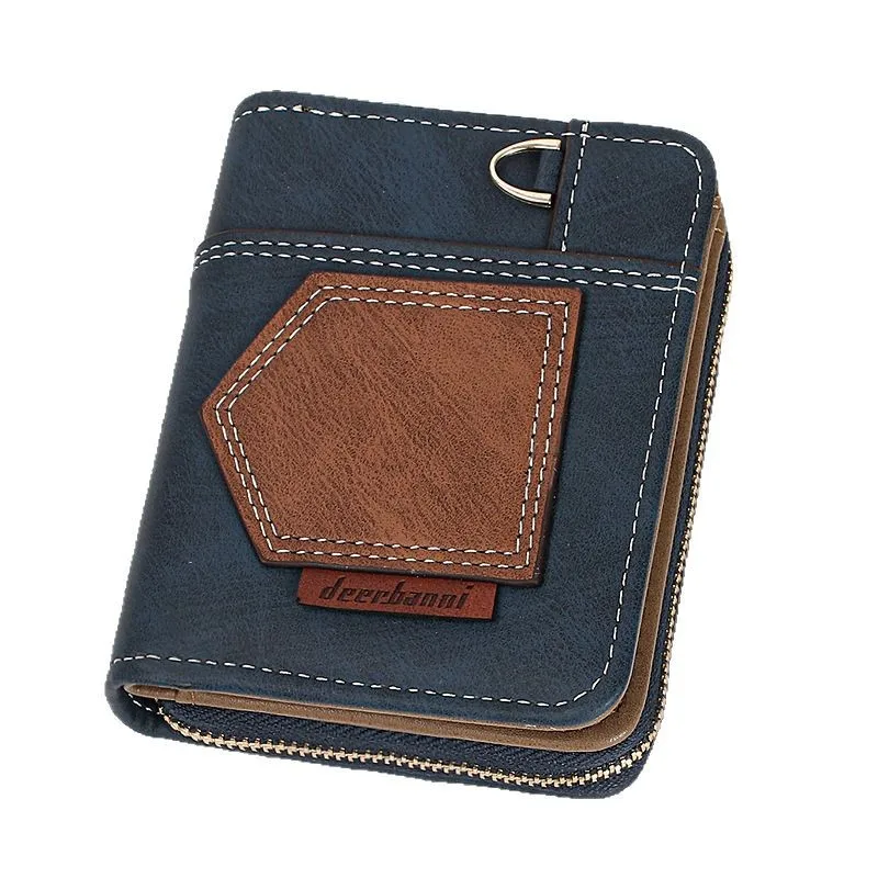 Patchwork Men's Dollar Wallet Minimalist Bifold Compact Vintage Coin Purse Business Zipper Pocket Slim Design