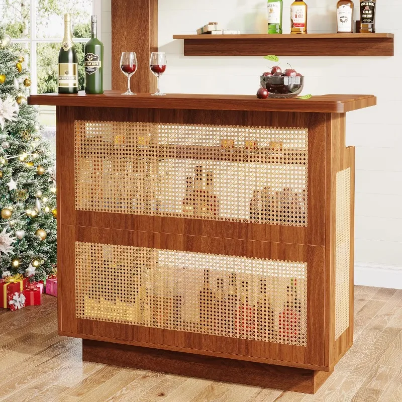 Tribesigns Modern Home Bar Unit 4 Floor Wine Cabinet Mini Bar Wine Rack Glass Rack MDF Iron Construction Suitable