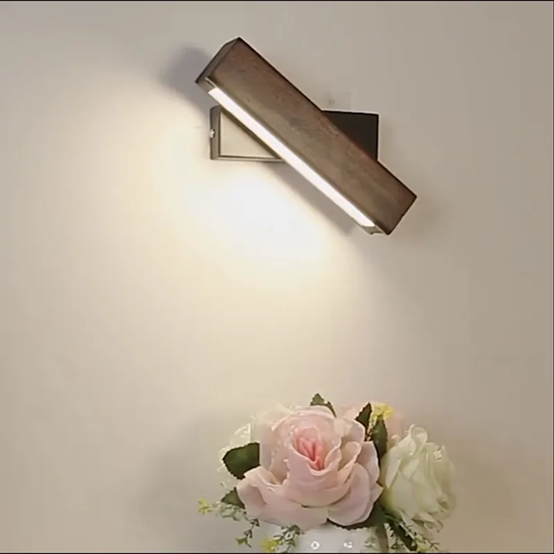 Wall Lamp Solid Wood Bedroom Bedside Rotatable Walnut Color Decoration Sconce Light LED Simple Nordic Reading Light Бра
