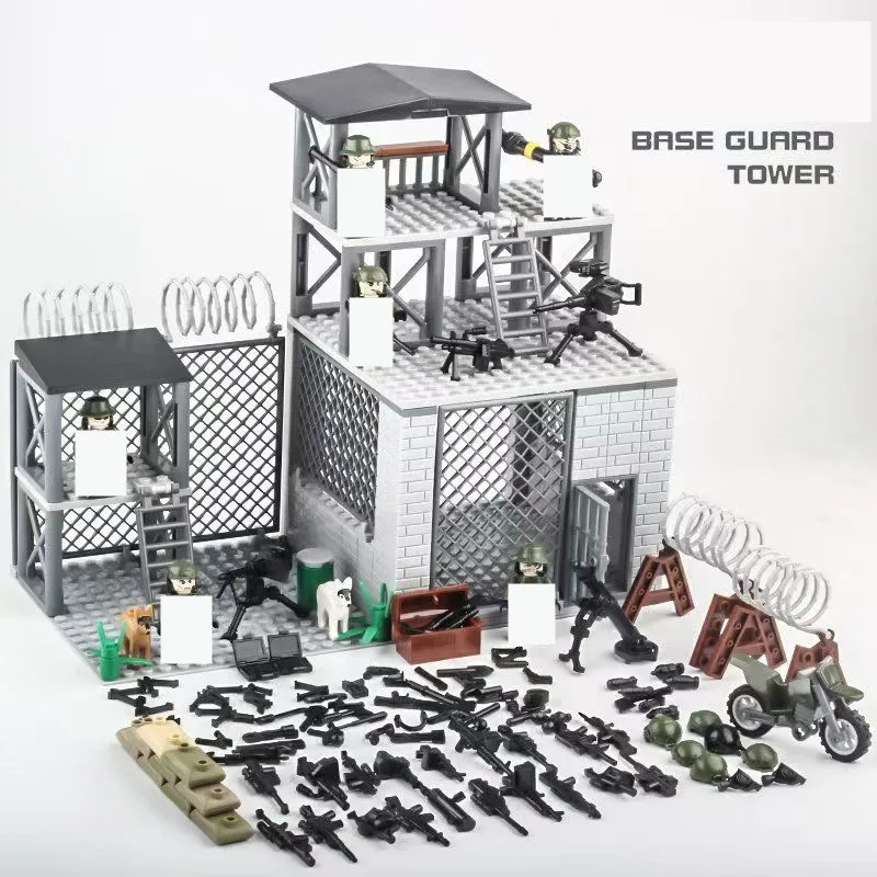 WW2 Construction Building Blocks Soldier Figures Weapons Military Base Camp Blocks Kit MOC Bricks Toys for Boys Gifts