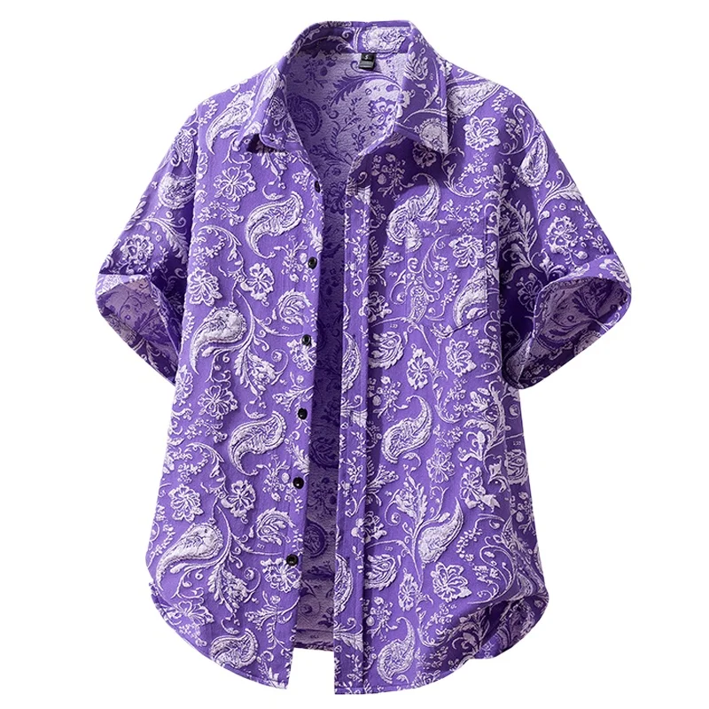 Jacquard Floral Mens Shirts Tops for Summer Short Sleeve Camisas Hawaianas De Hombre Vintage Casual Elegant Loose Beach Shirt