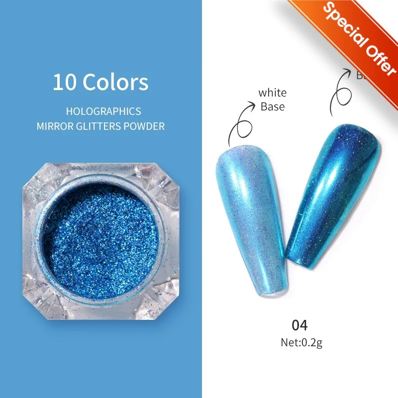 1pc poudre à ongles holographique paillettes poudre coloré manucure Nail Art métal écrasé perceuse poudre