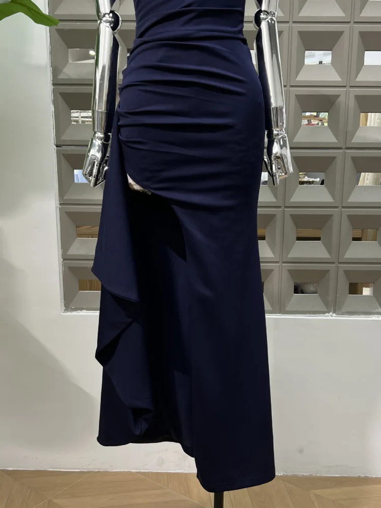 DFDG 2025 Wiosna Lato Damska Asymetryczna Sukienka Plisowana Seksowna Sukienka z Wysokim Rozcięciem typu Tube, Dopasowana, na Wesele, Koktajl, Imprezę Formalną