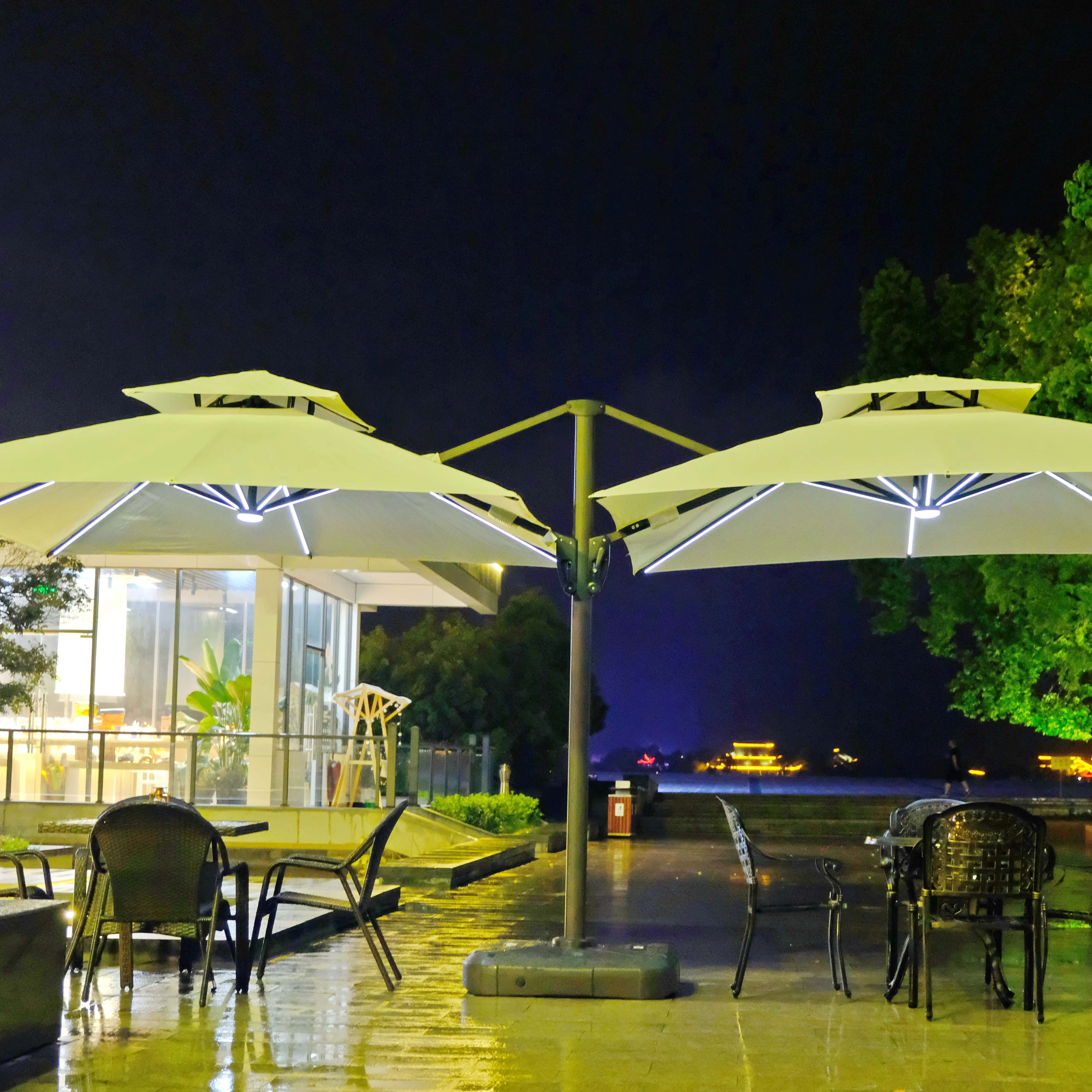 

New Double Umbrella Sunshade with Light Waterproof and Foldable for Use at Night