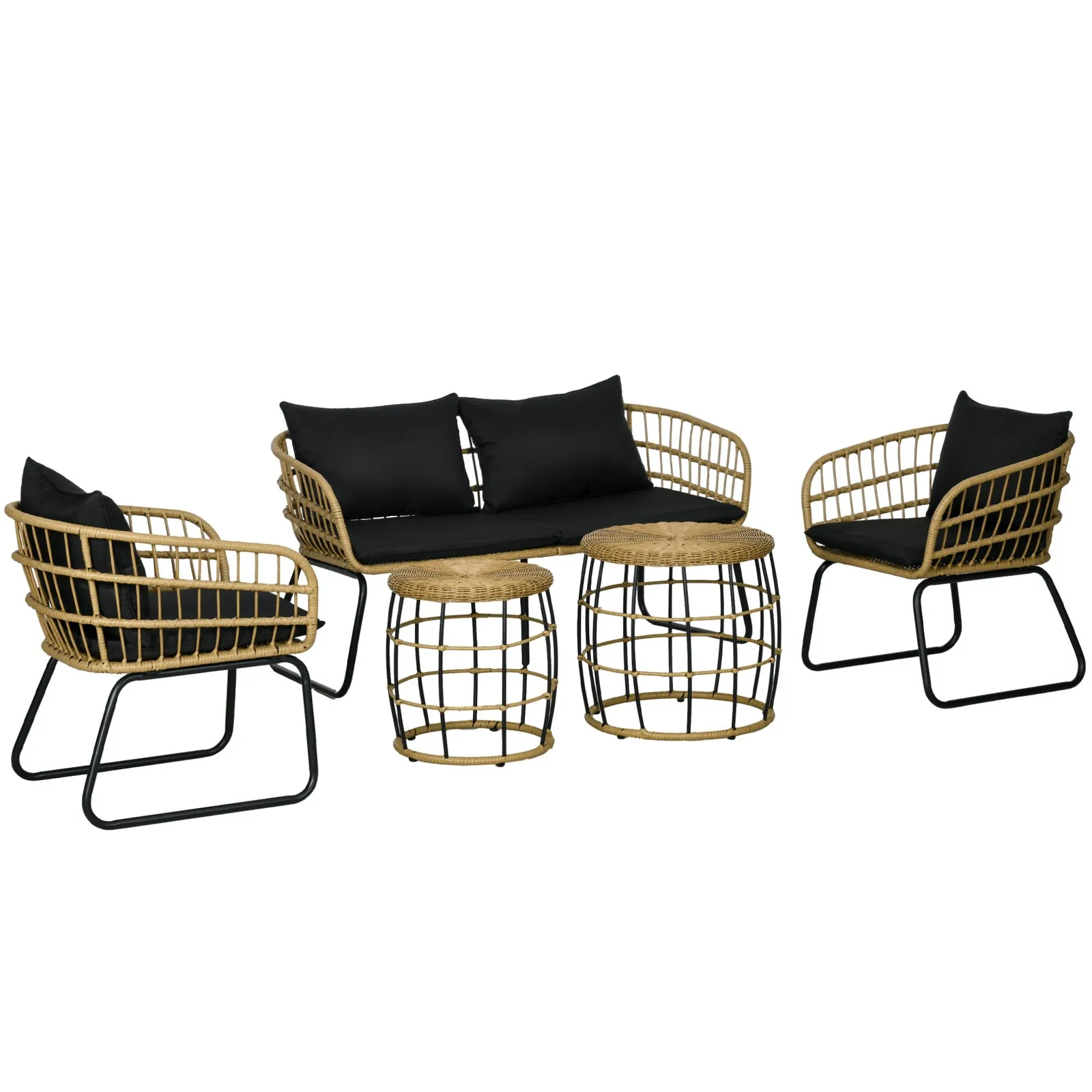 

5 Piece Rattan Outdoor Furniture Set Conversation Loveseat Sofa Chairs and Table