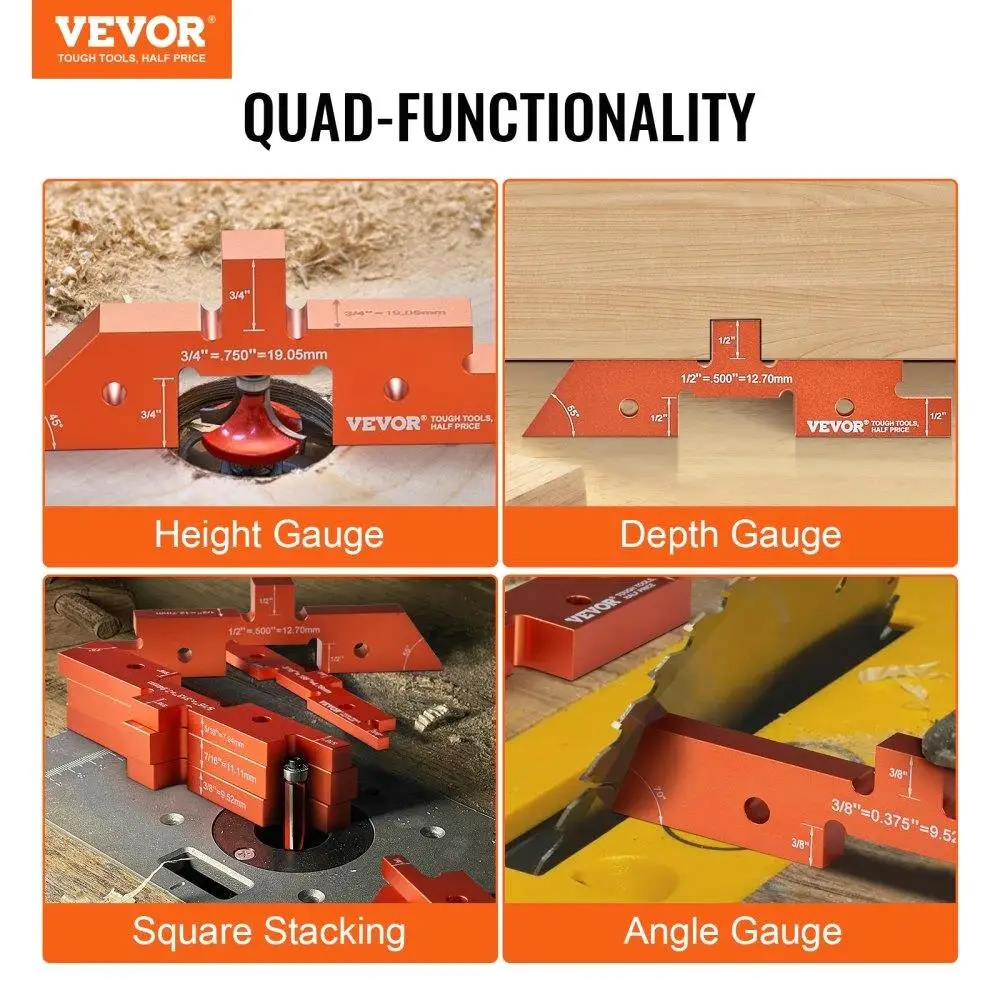 Presisi untuk Blok Pengaturan Meja Router 14 Buah Set Pengukur Tinggi Aluminium dengan Tanda Terukir untuk Pengukuran Sudut Kedalaman