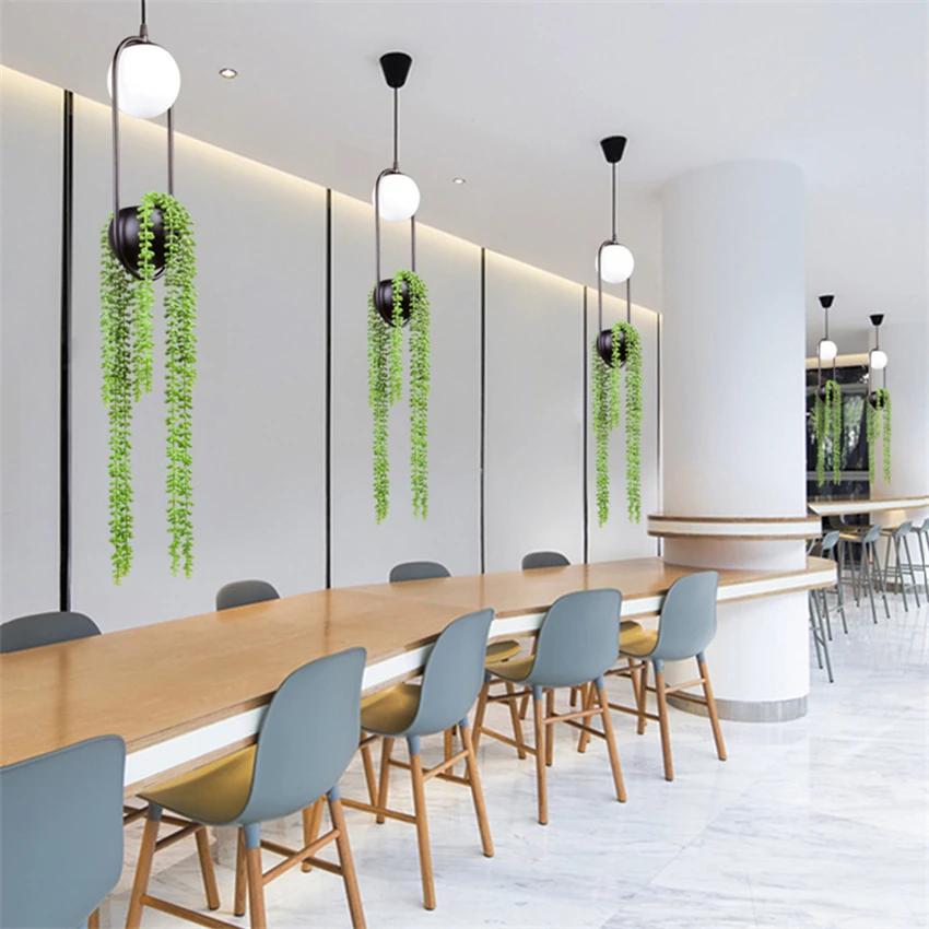 Nordic plant oval line pendant lights LED dining room living room bar iron black glass shade pendant lamps decor fixtures